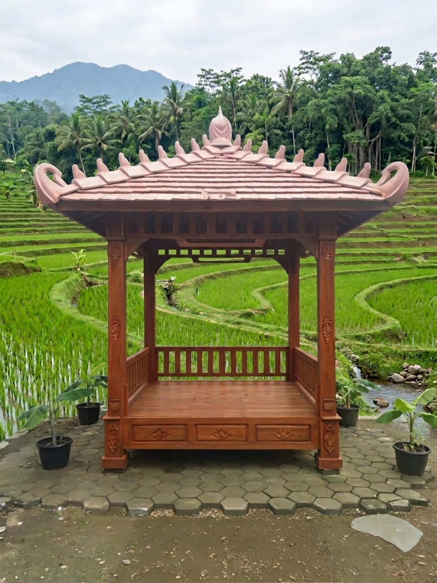 Premium Solid Teak Wood Gazebo 250 x 250 cm Handmade in Jepara Indonesia