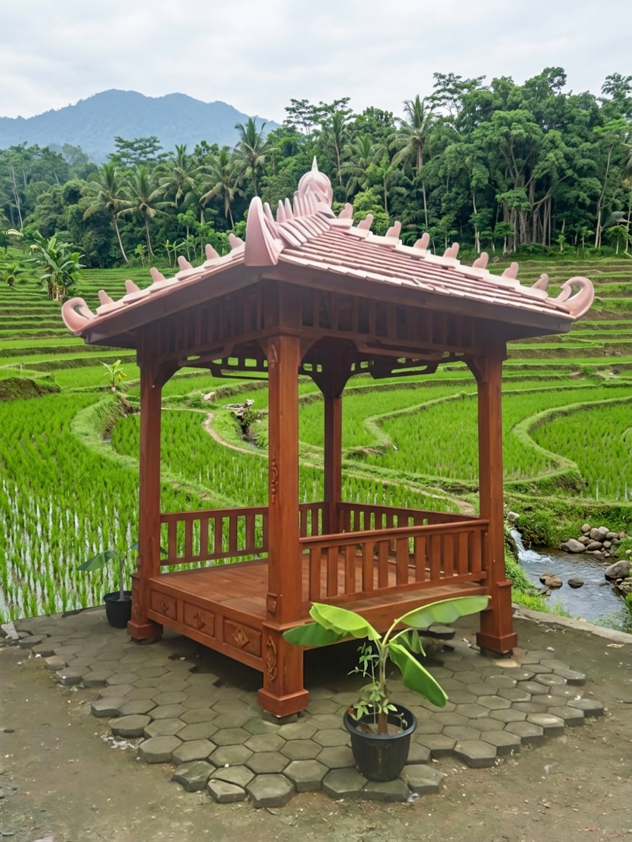Premium Solid Teak Wood Gazebo 250 x 250 cm Handmade in Jepara Indonesia